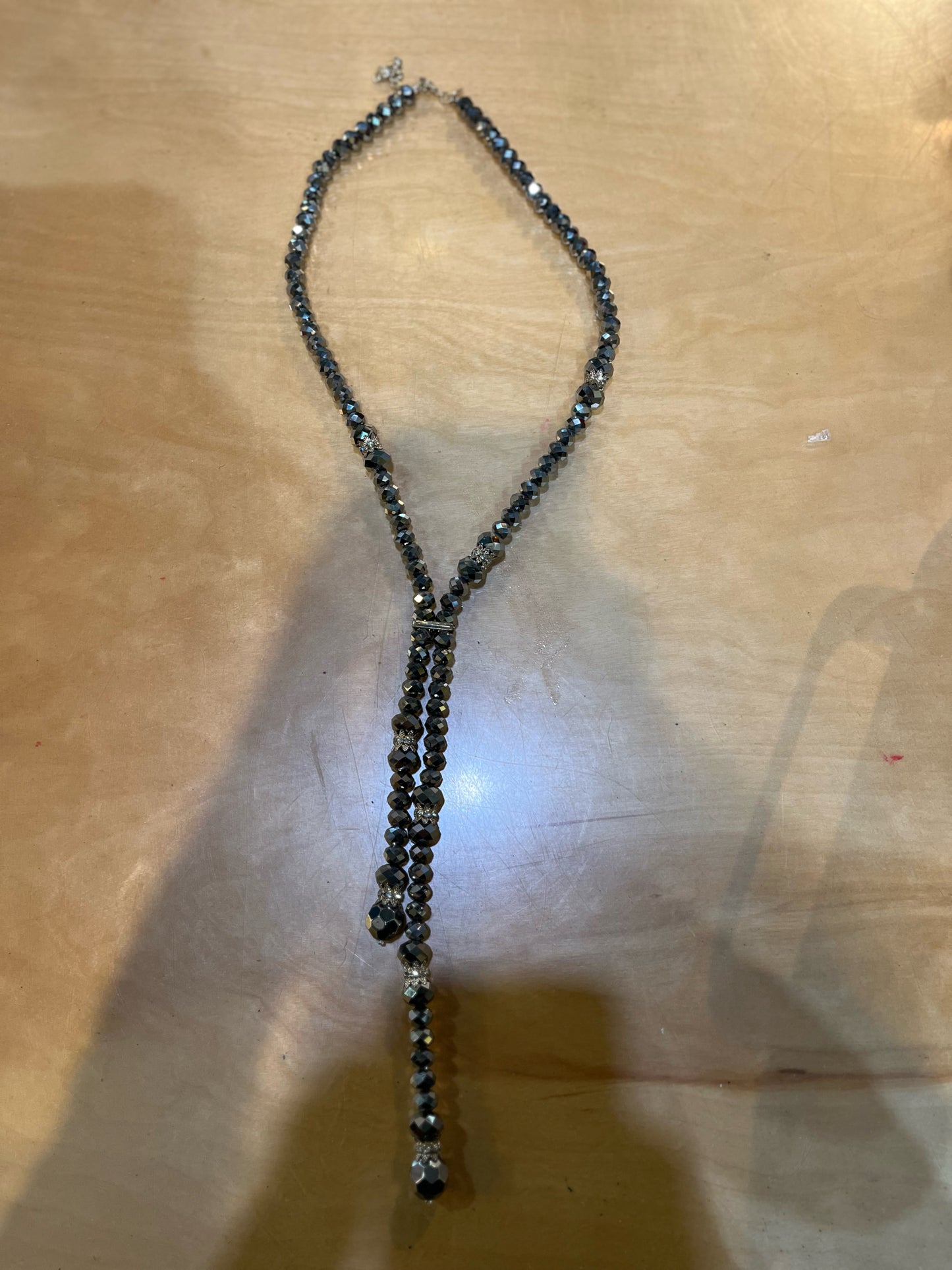 Joan Rivers Collection Faceted Gunmetal Crystal Bead Lariat Necklace