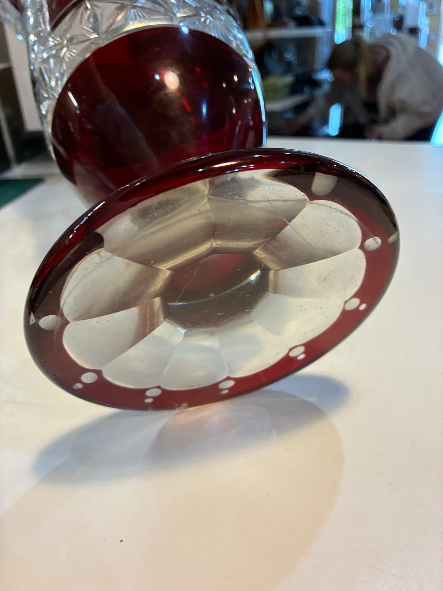 Vintage Hand Painted and Cut Czech Glass Vase, Signed