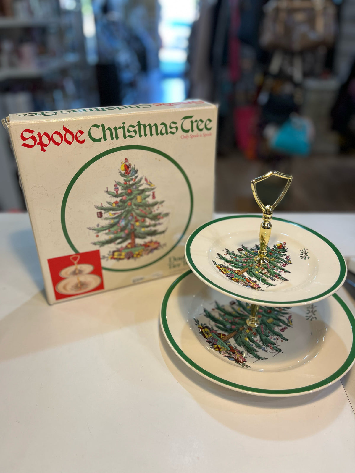Spode christmas tree double tier tray