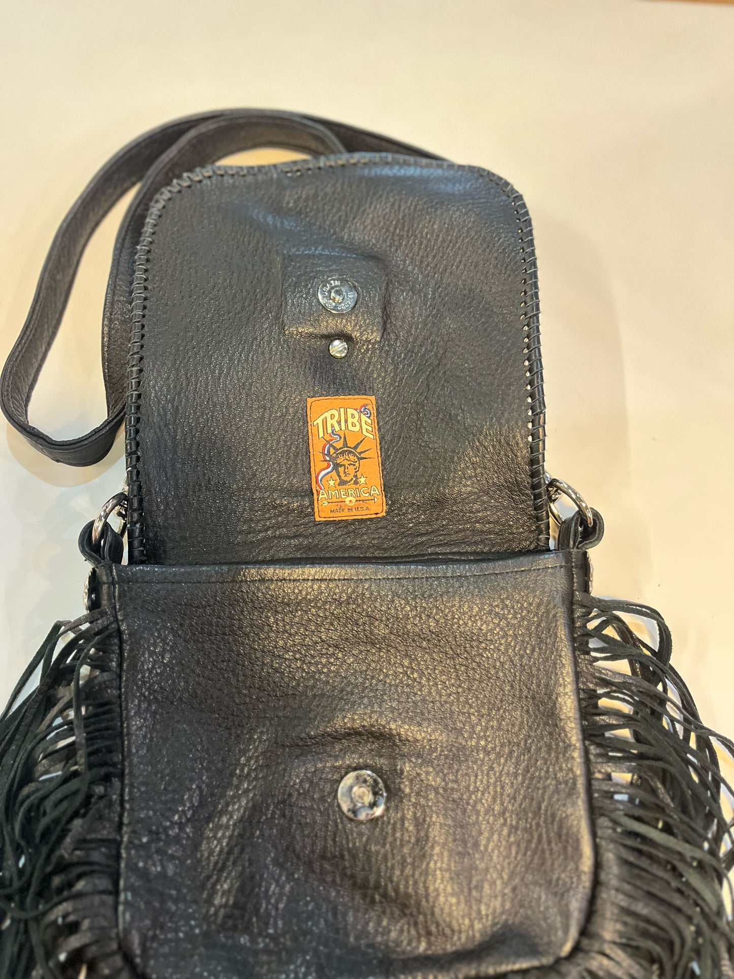 Tribe America Black Leather & Brown Brindle Cowhide Crossbody