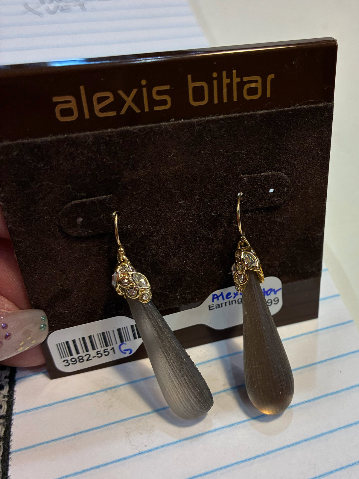 Alexis Bittar Brown Lucite Gold and crystal earrings