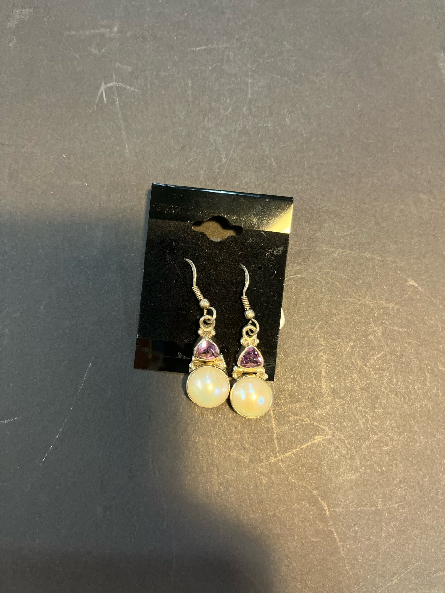 Sterling Silver White Pearl and Amethyst Earrings