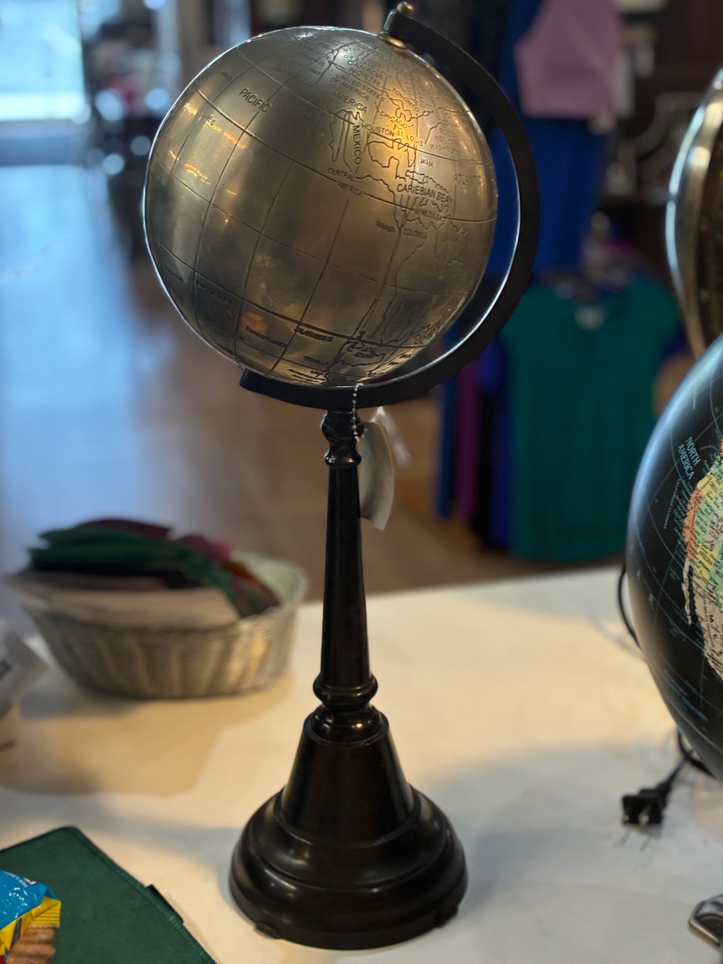 Tall Silver Globe On Stand