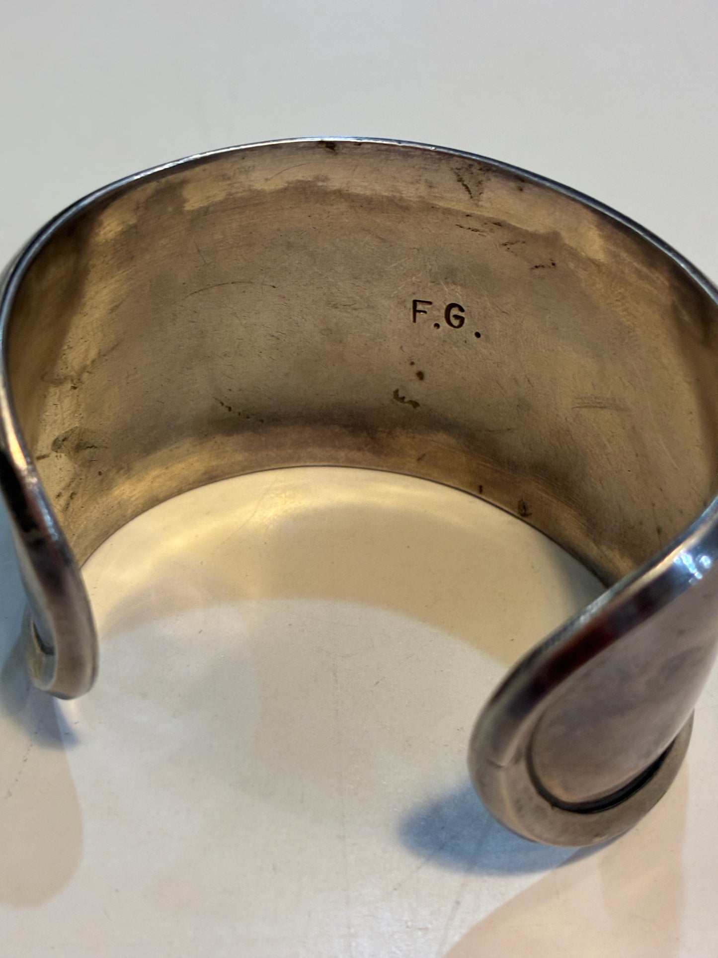 Rare Frank Guerro Sterling Silver & Royston Turquoise Stone Cuff Bracelet