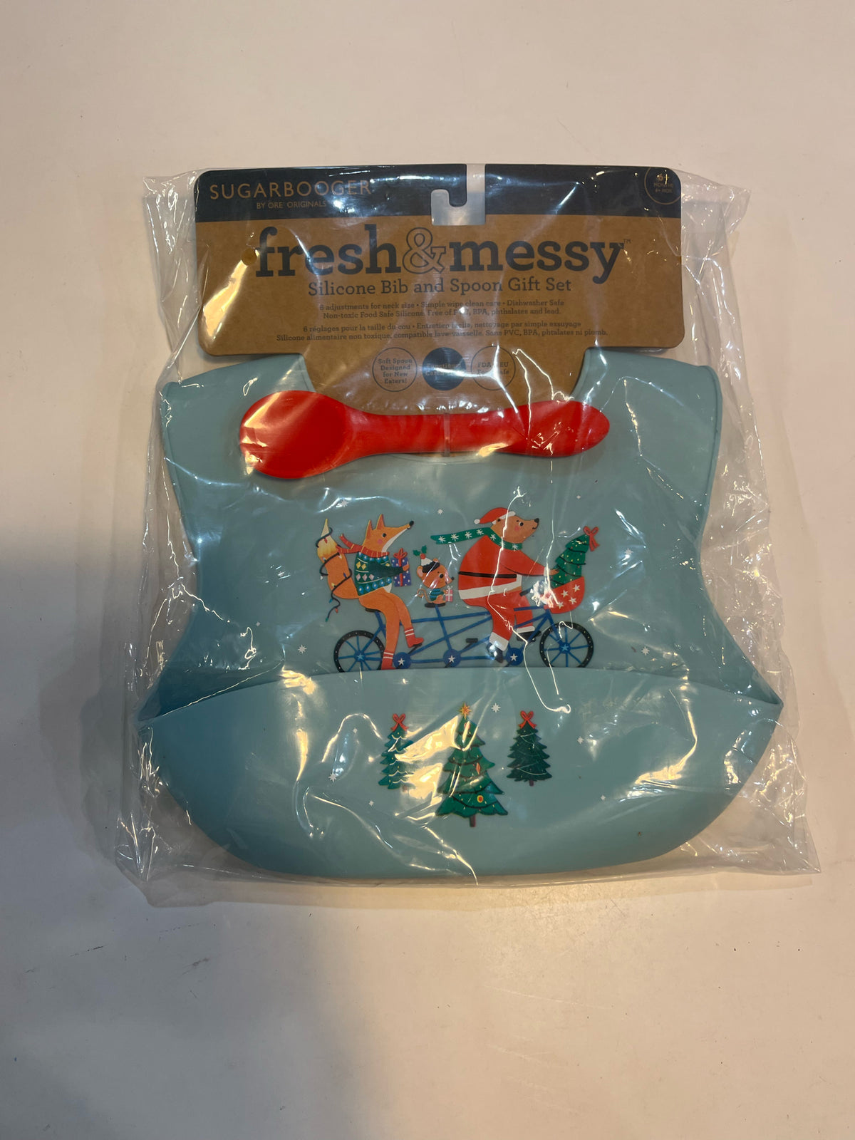Sugarbooger Christmas Blue Bib & Spoon