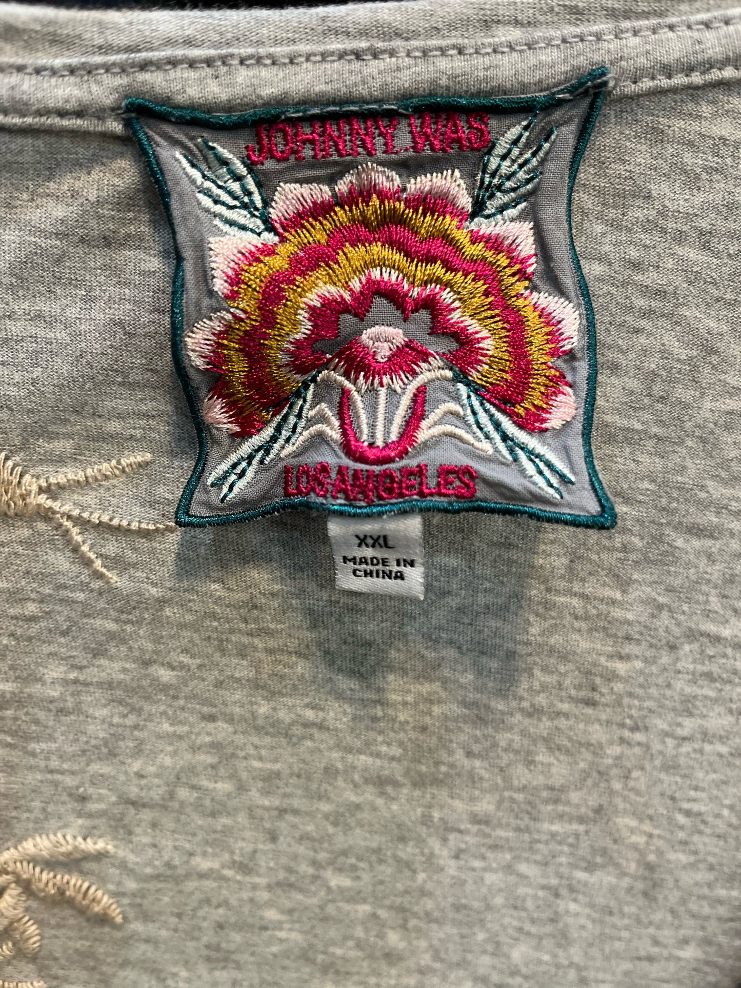 Johnny Was Gray Long sleeve Shirt w/ Embroidered detail