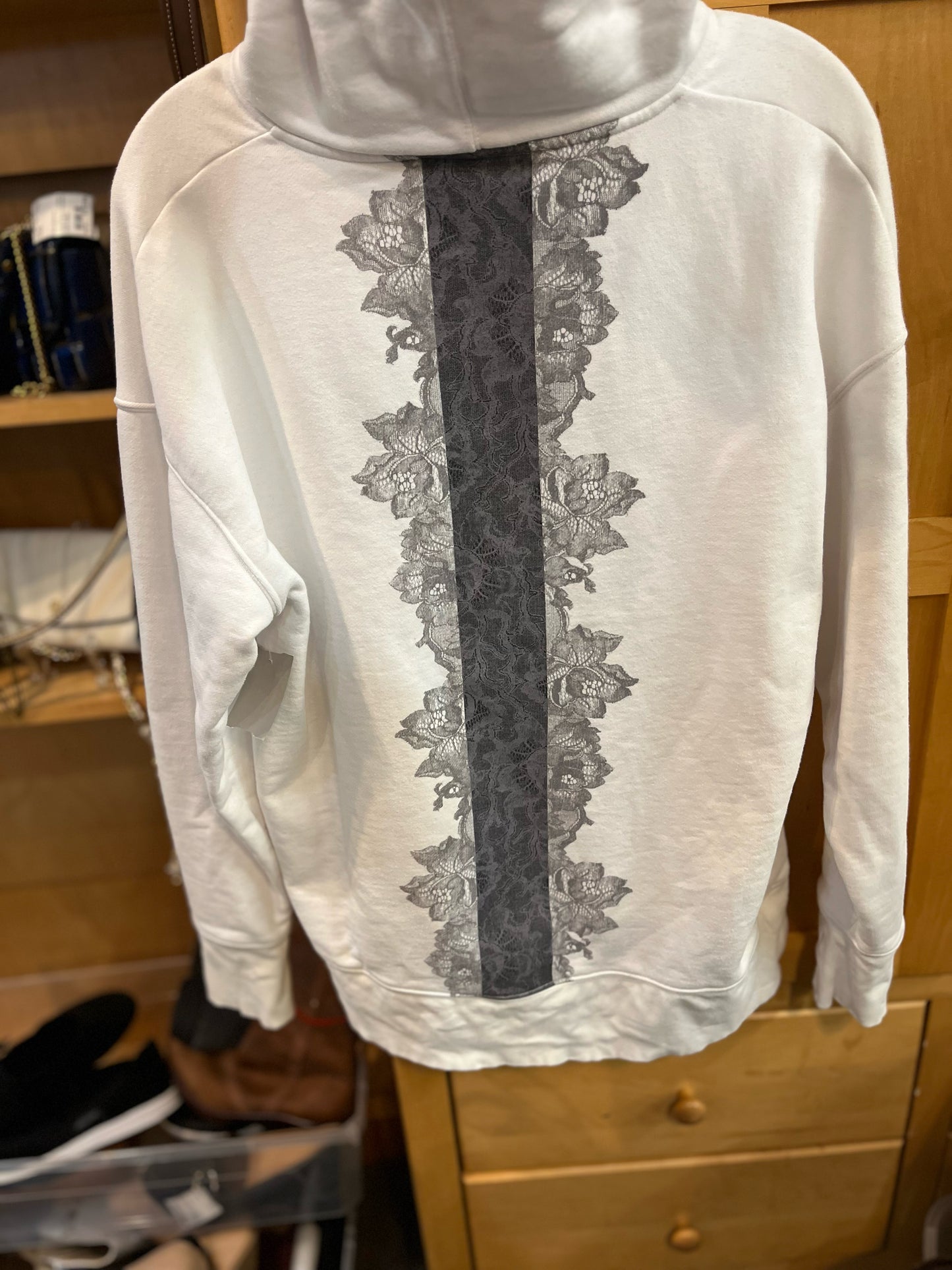 Athleta White Rose Lace Detail Sweatshirt