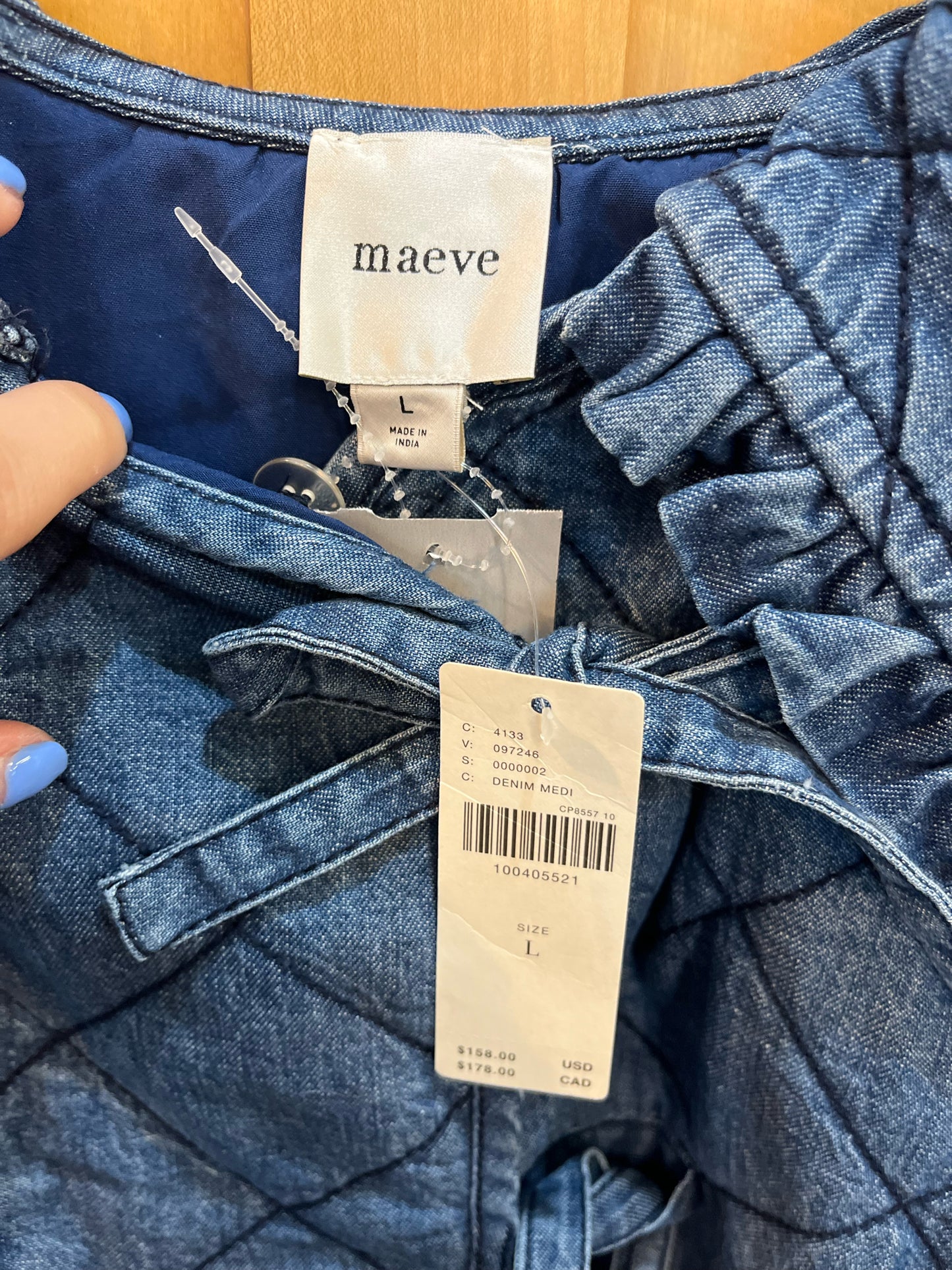 NWT Maeve Quilted Denim Jacket