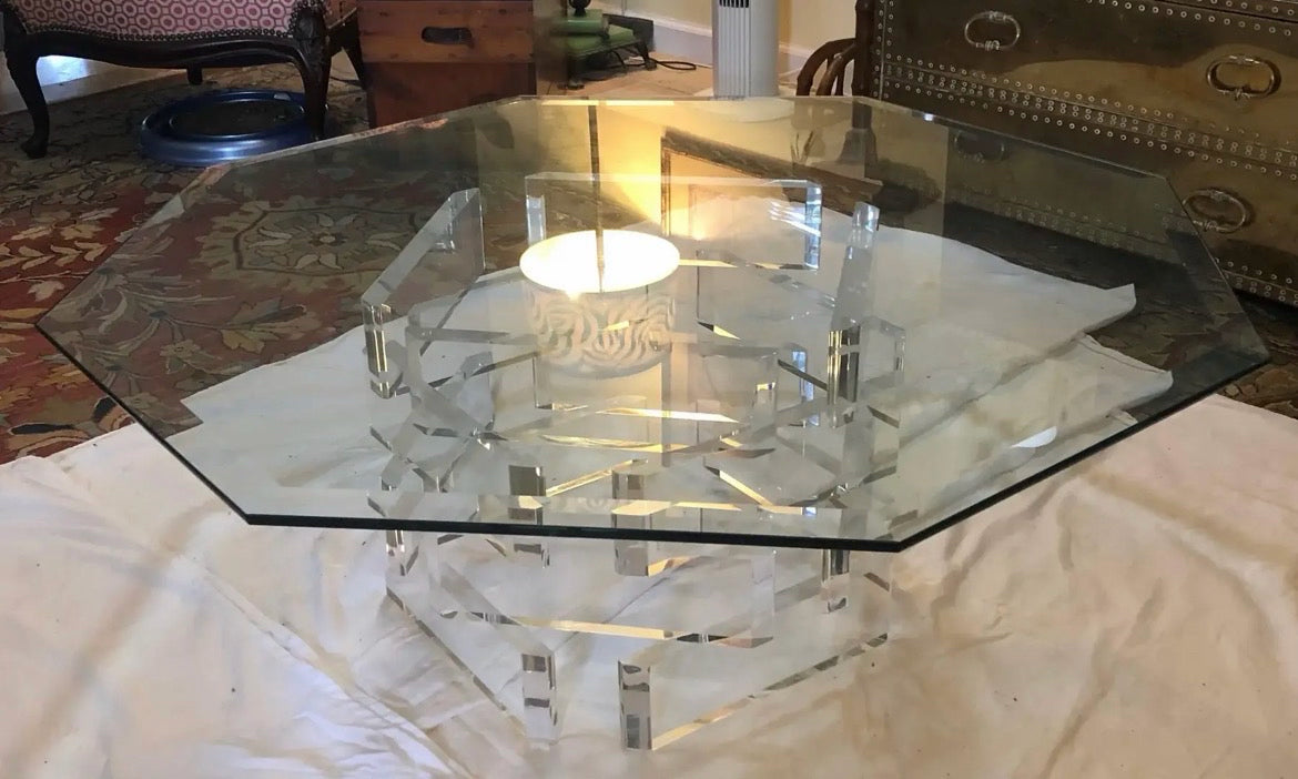 Lucite & Glass Coffee Table