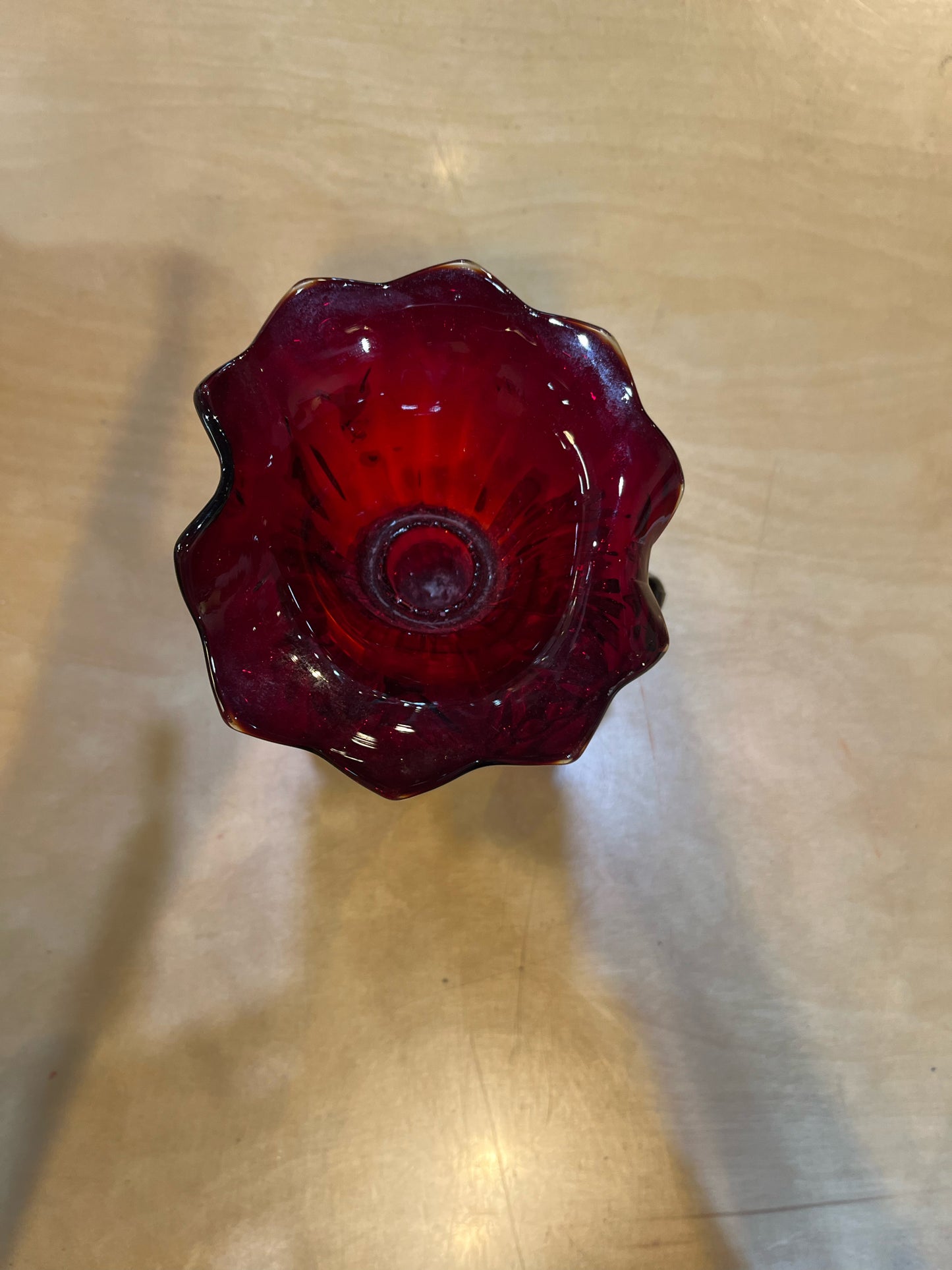 Vintage Fenton Red Cornucopia Vase/Candleholder