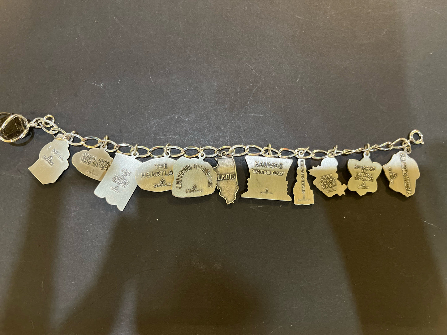Vintage Sterling Silver Illinois Charm Bracelet
