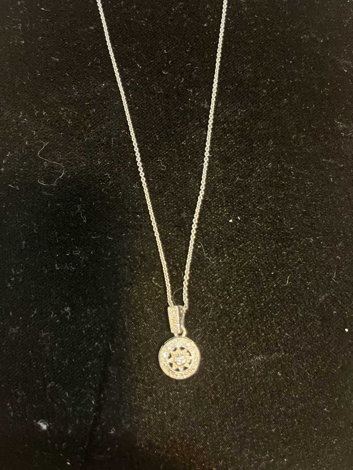 Sterling Silver Round Pave Pendant Necklace