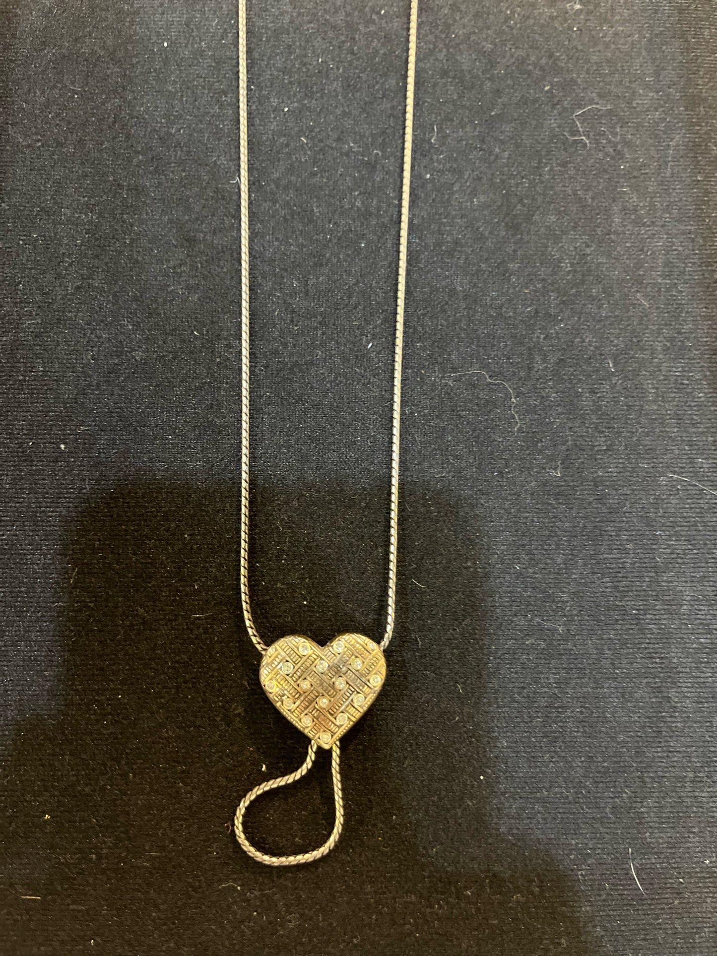 Brighton Silver & Rhinestone Reversible Heart Lariat Necklace