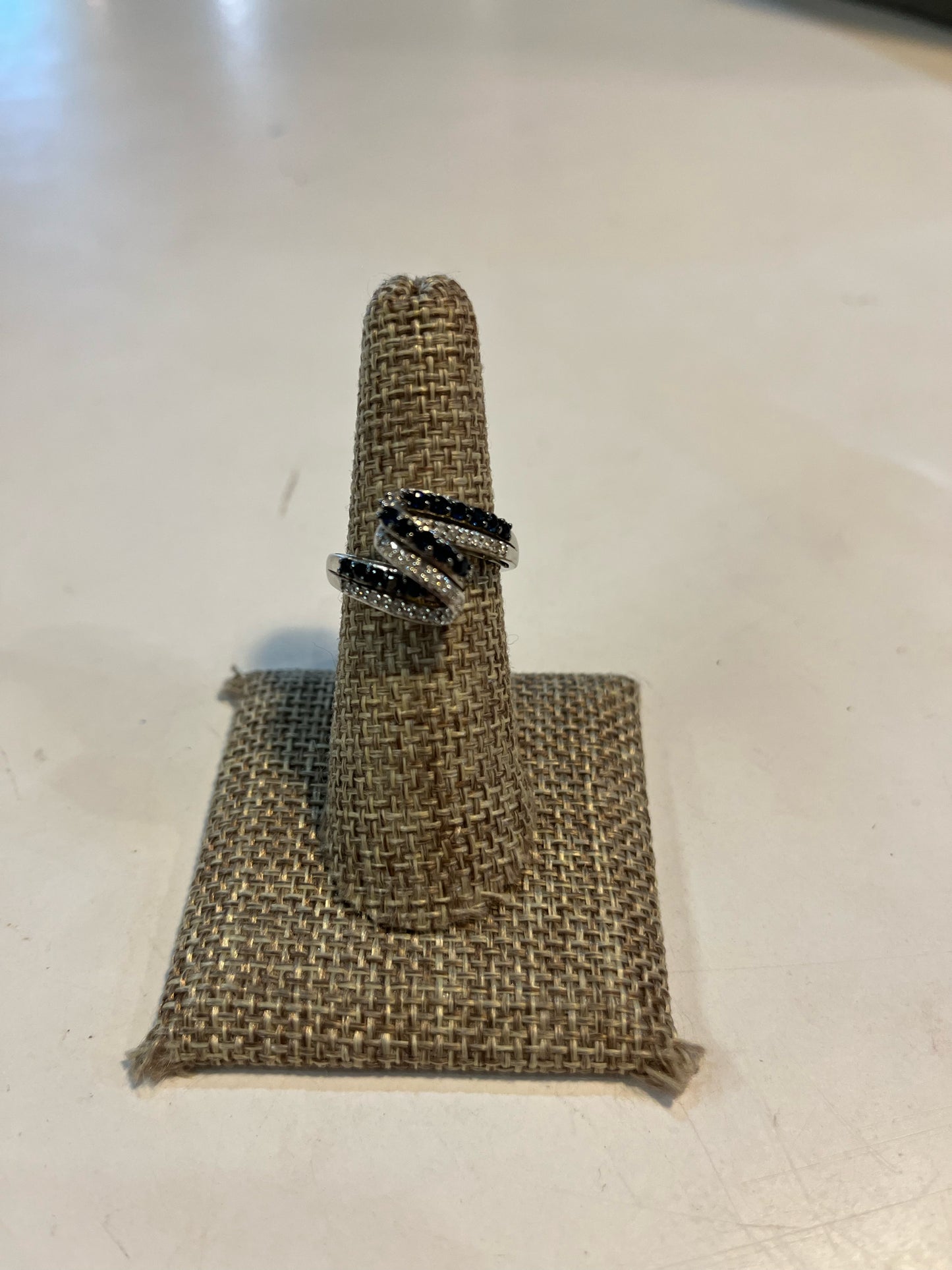 Sterling Silver & Blue Stone Curbed Band Ring