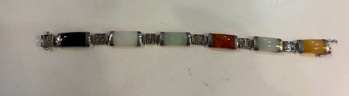 multi color jade and sterling silver bracelet
