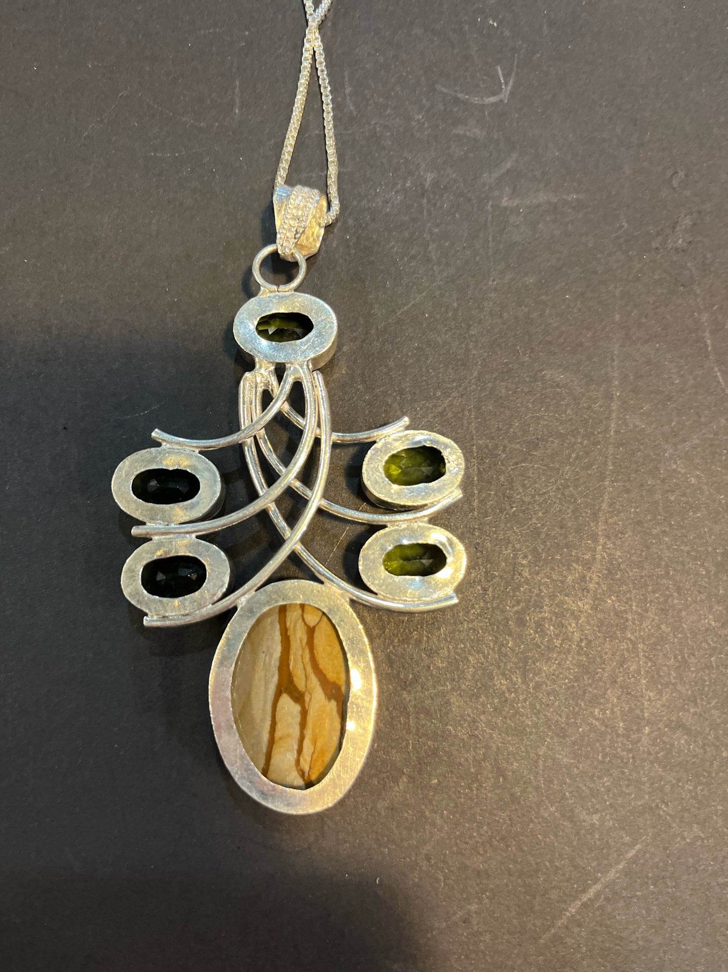 S.S. Green & Brown Stone Pendant Necklace