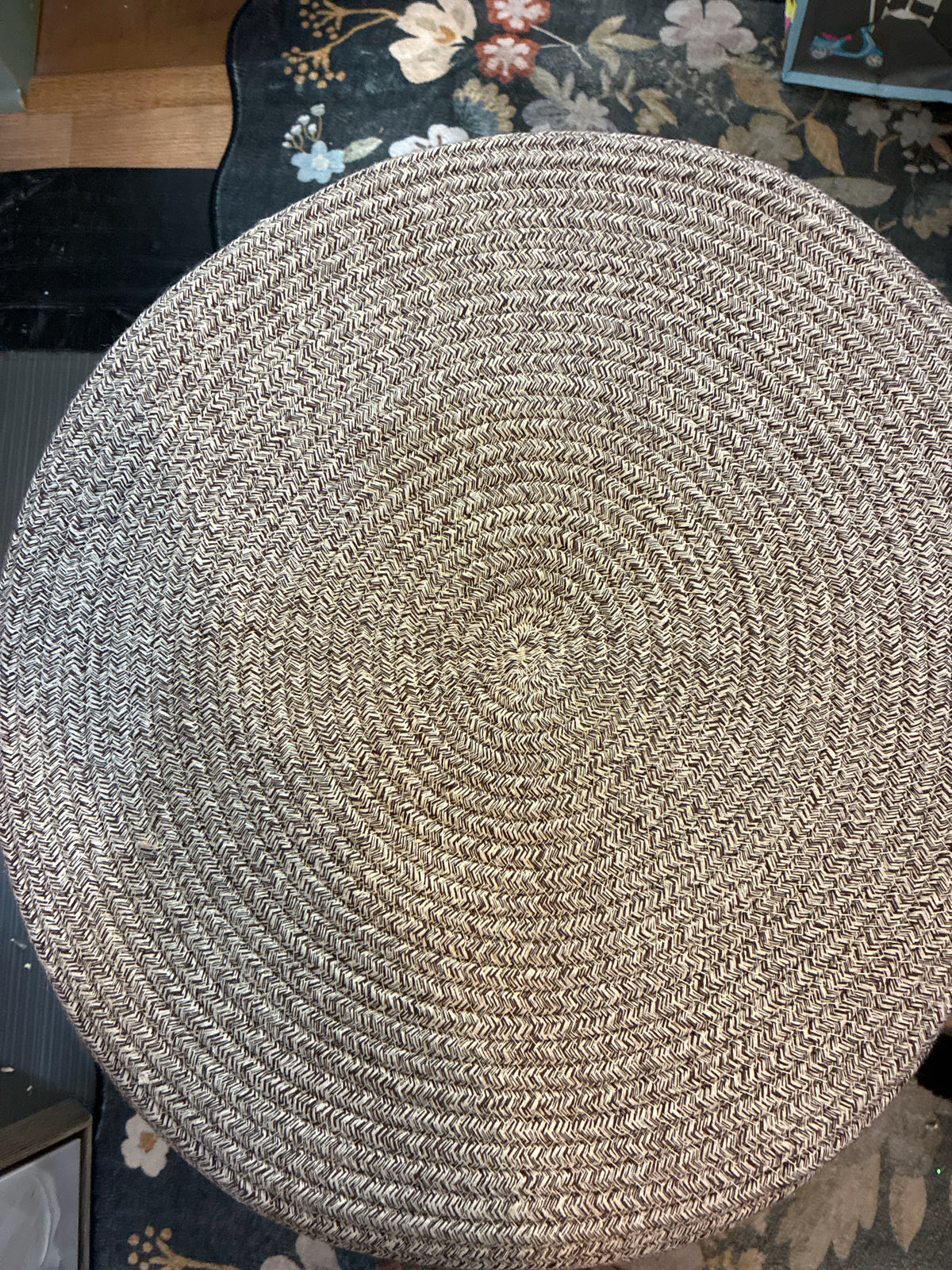 NWT White & Gray Woven Round Basket w/ handles