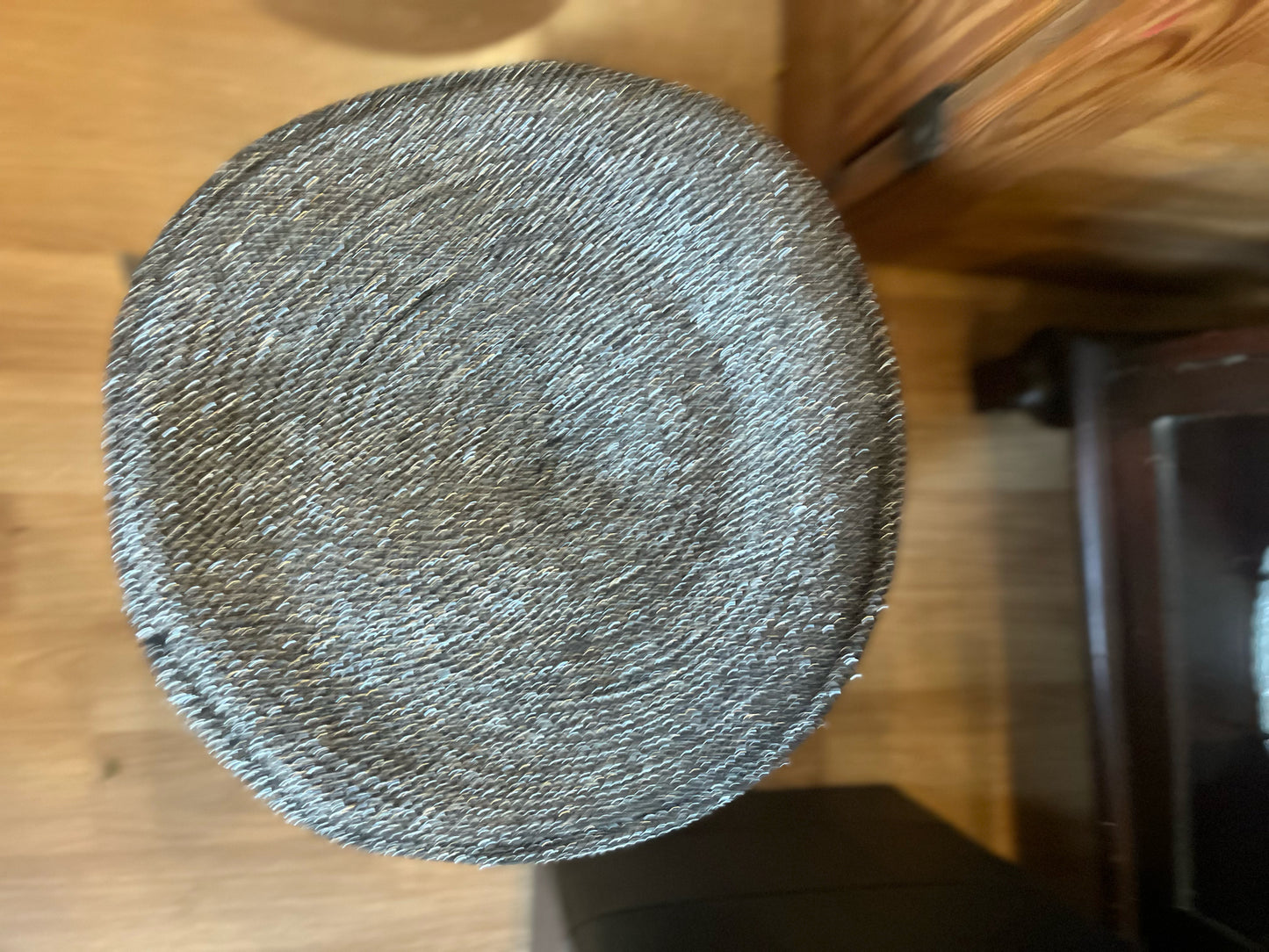 Black & Raffia Pouf Ottoman