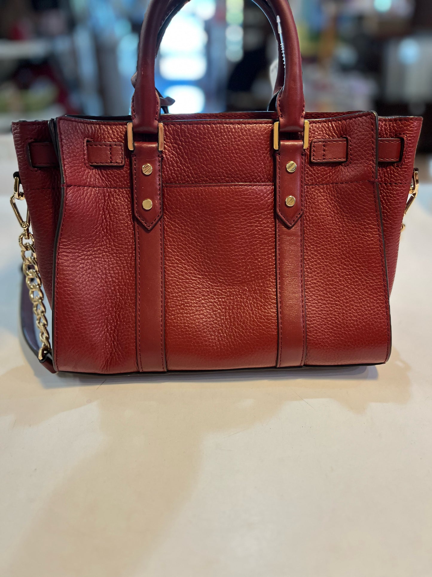 MIchael Kors Burgundy Gold Paddlock Handbag