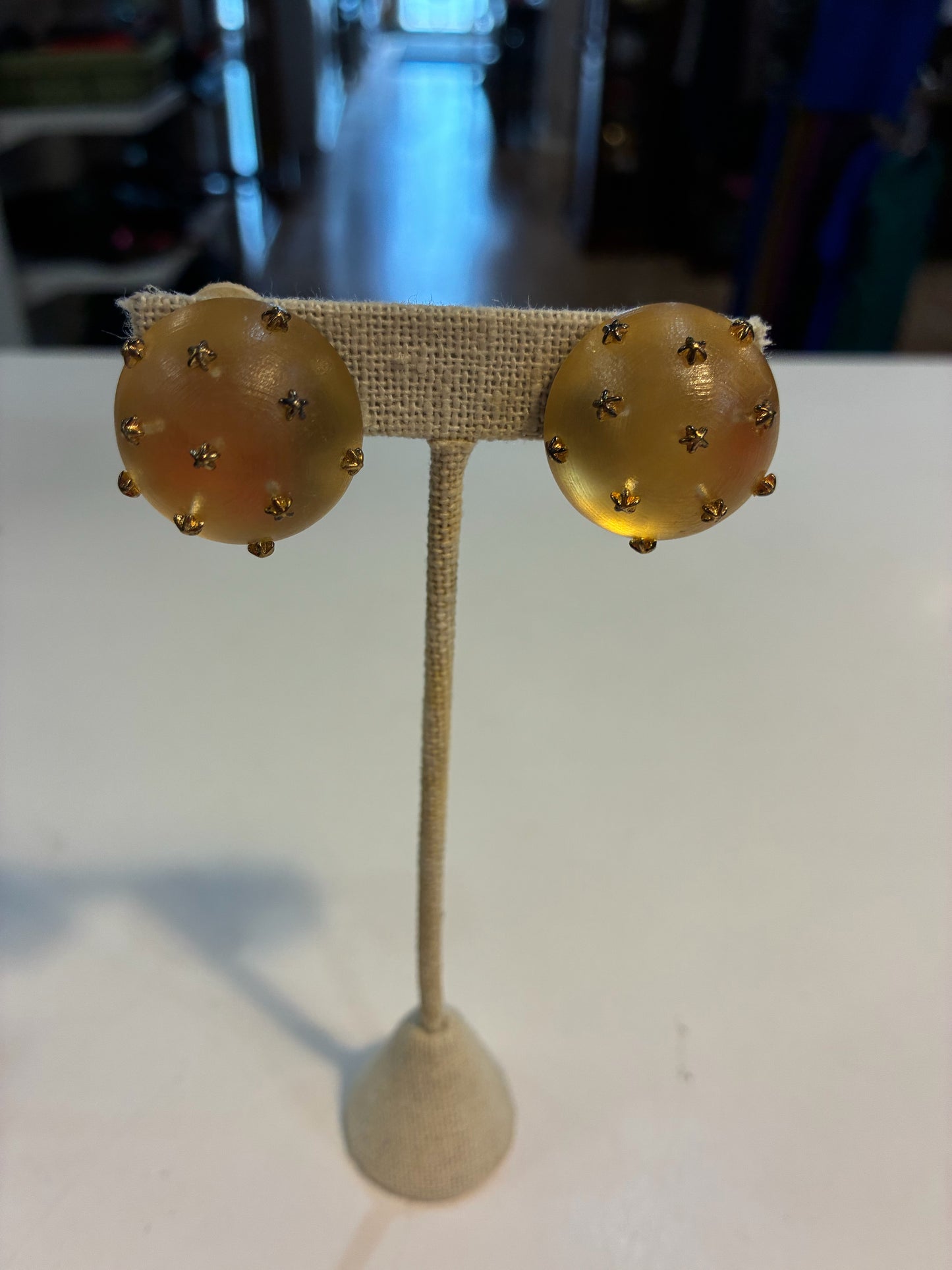 Alexis Bittar Clip On Champagne & Gold Stars Earrings