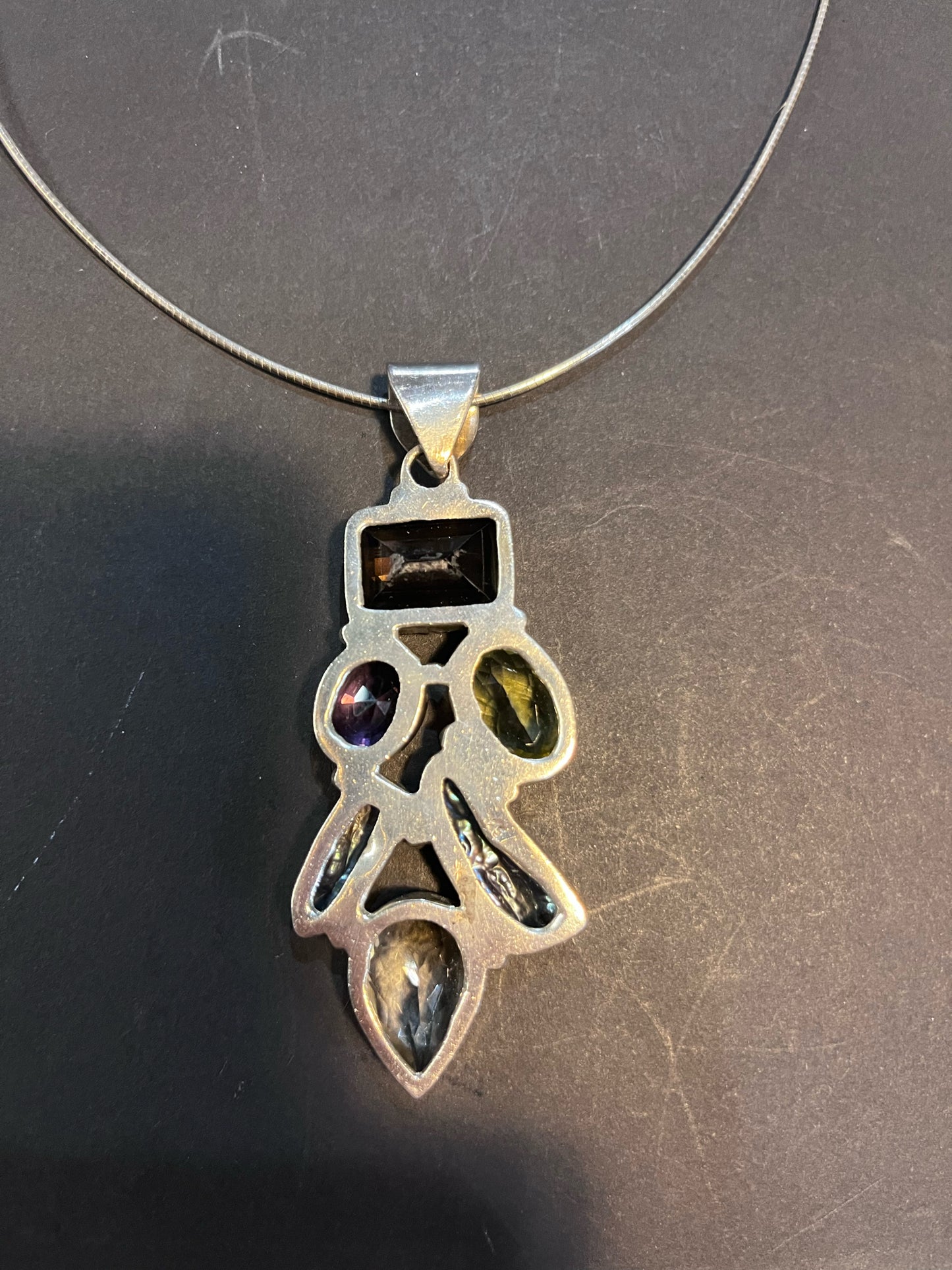 Sterling Silver & Multi-color Stone Pendant Necklace