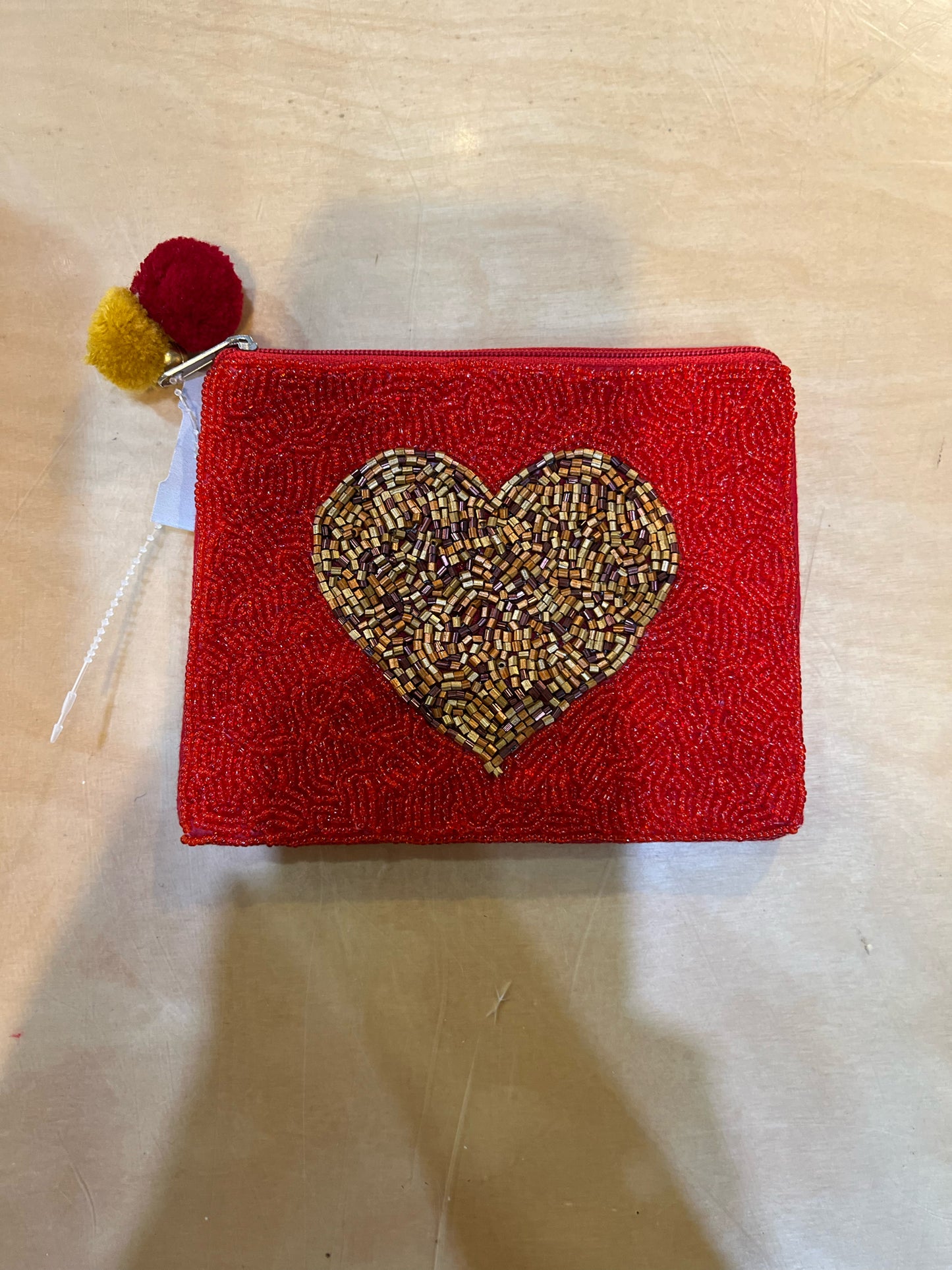 Red and Gold Heart Beaded Coin Purse