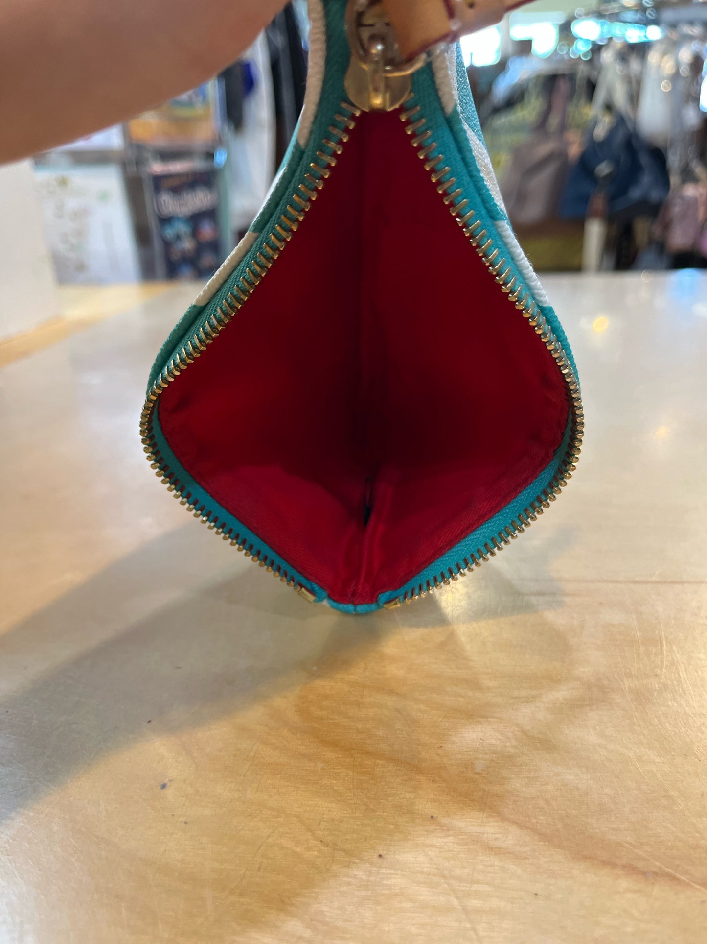 Dooney & Bourke Teal & White Chevron Pouch