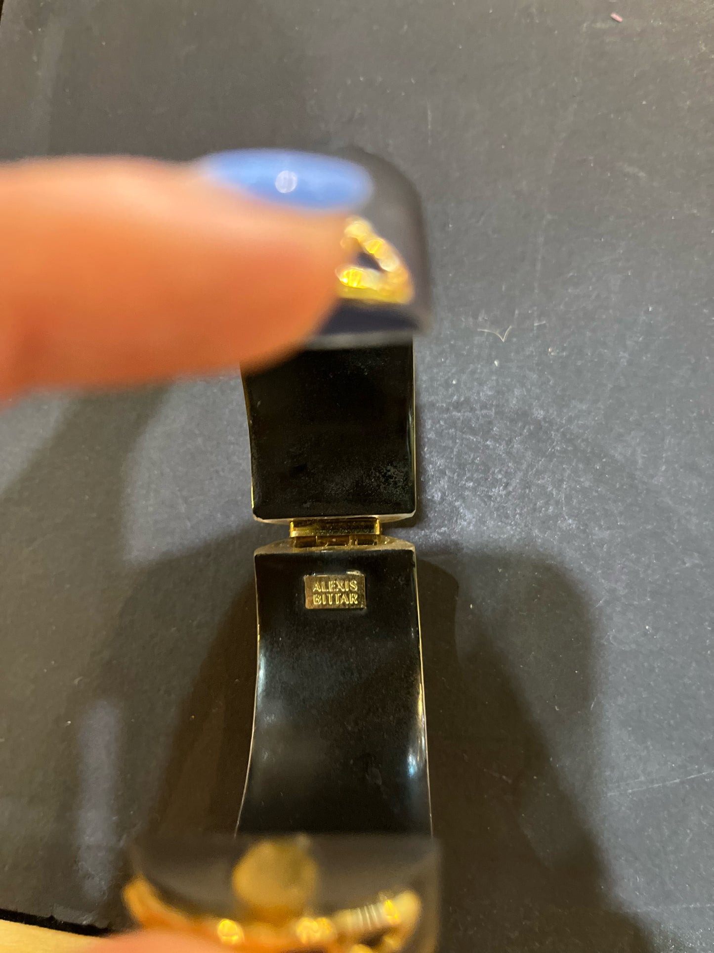Alexis Bittar Navy Lucite & Gold Metal Hinged Bracelet