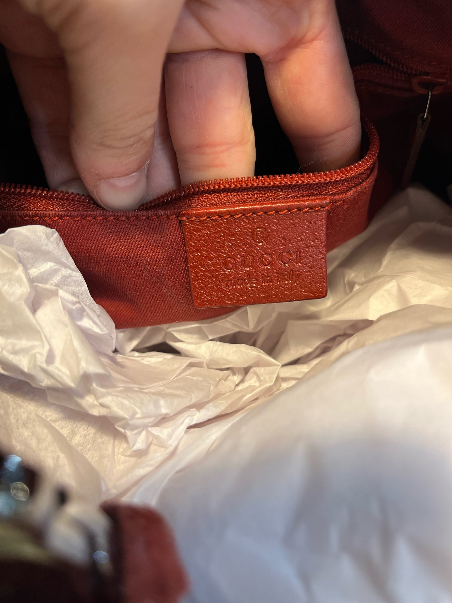 Gucci Red "GG Canvas Draw-string Hobo" Handbag