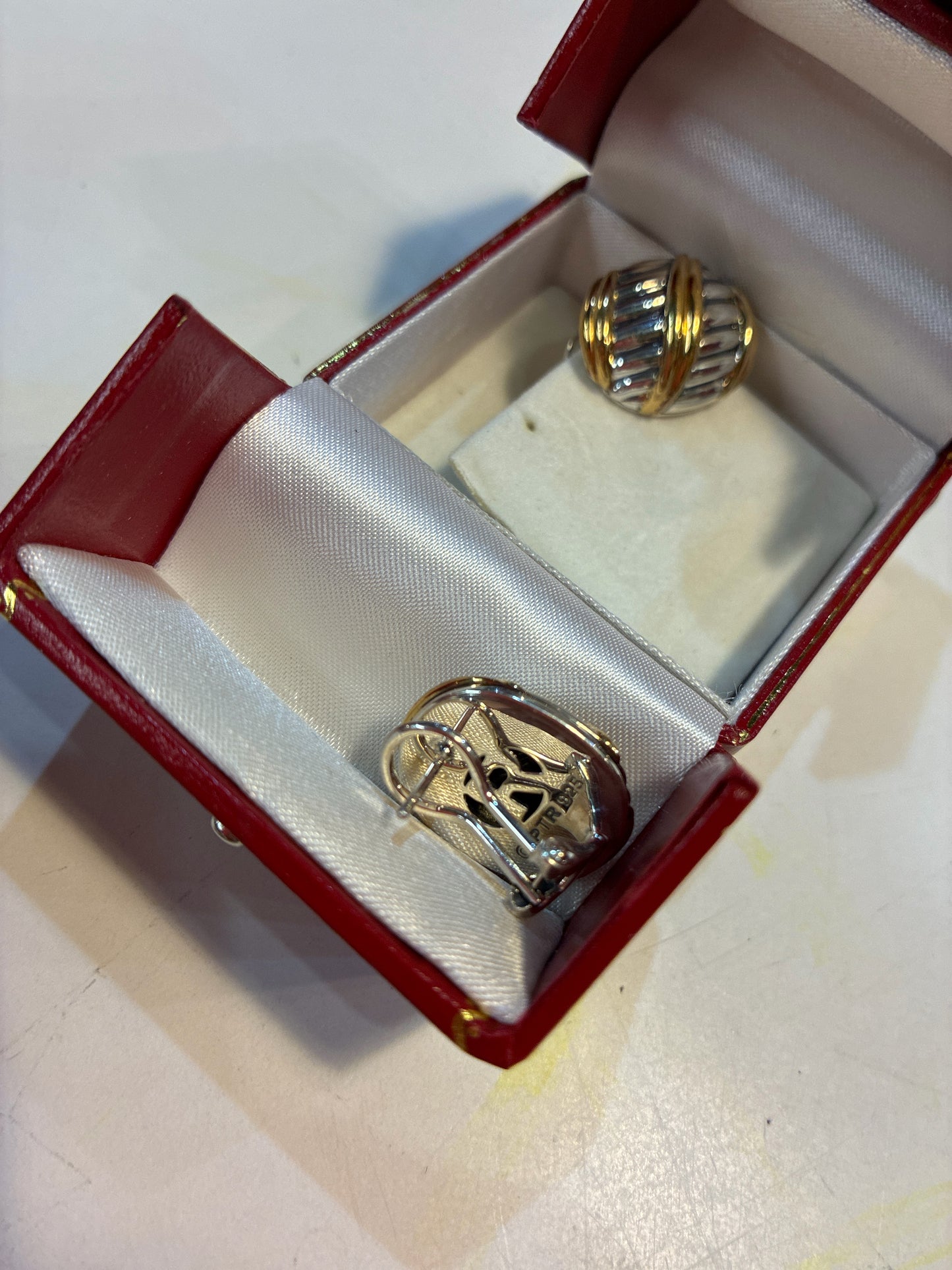 Peter Thomas Roth Signature Classic Button Omega Back 2 Tone Sterling Silver & 18k yellow gold earrings