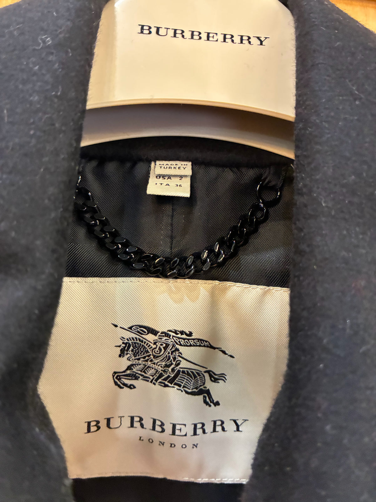 Burberry Double Breasted Belted Wool Trench Coat