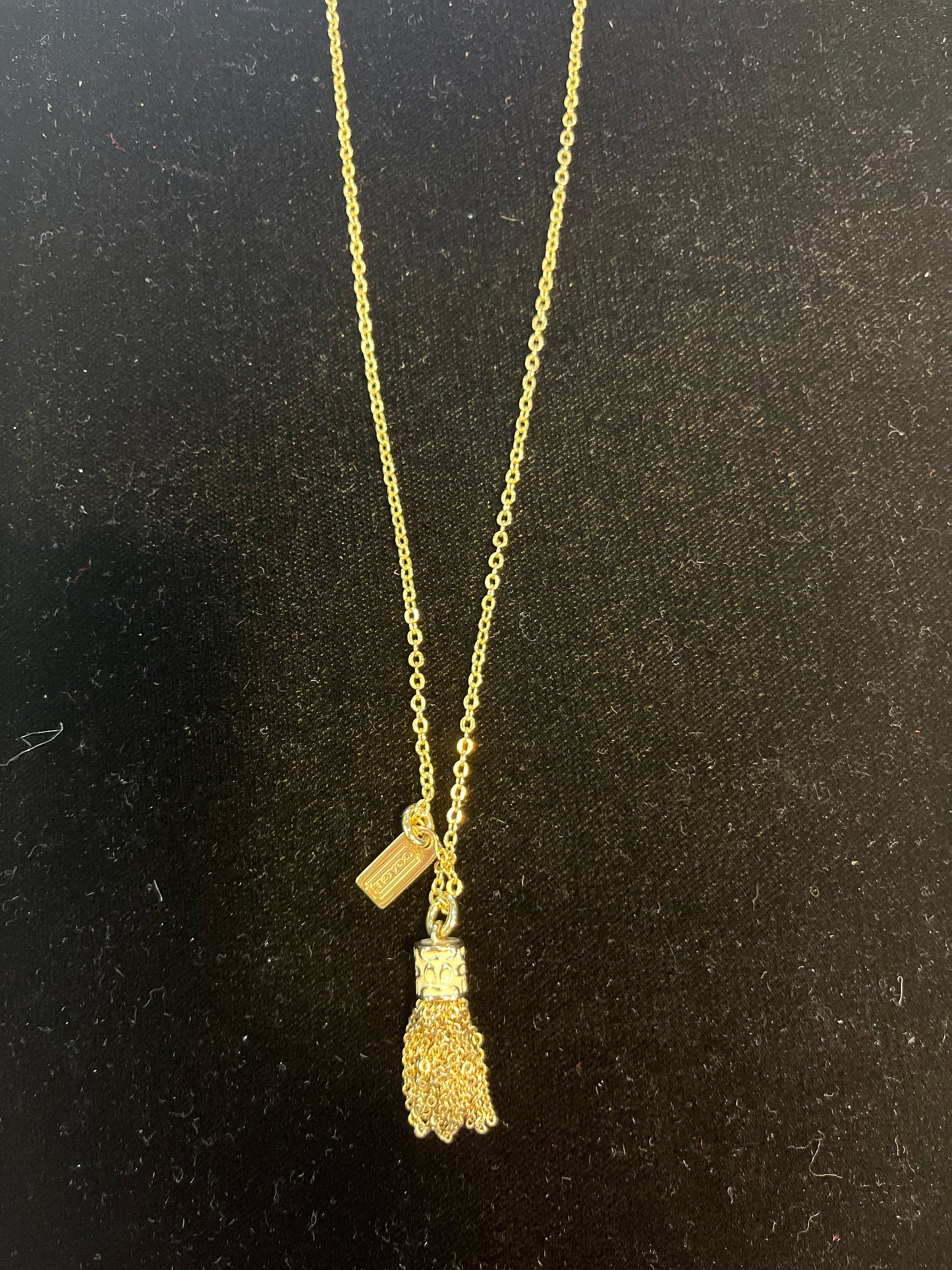 Coach Gold & Cream Enamel Tassel Necklace