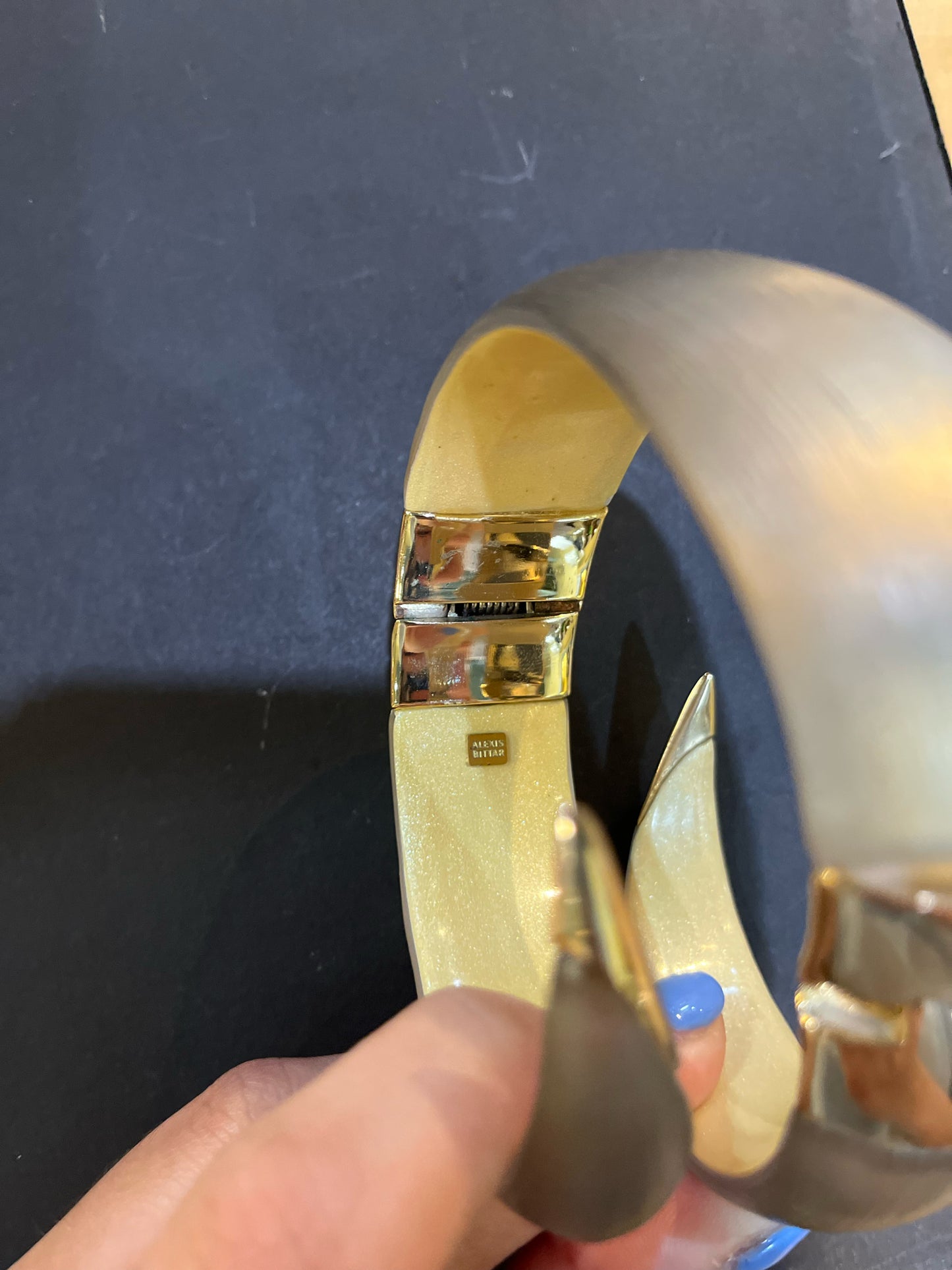 Alexis Bittar Champagne Lucite & Gold Metal Hinged Wrap Bracelet