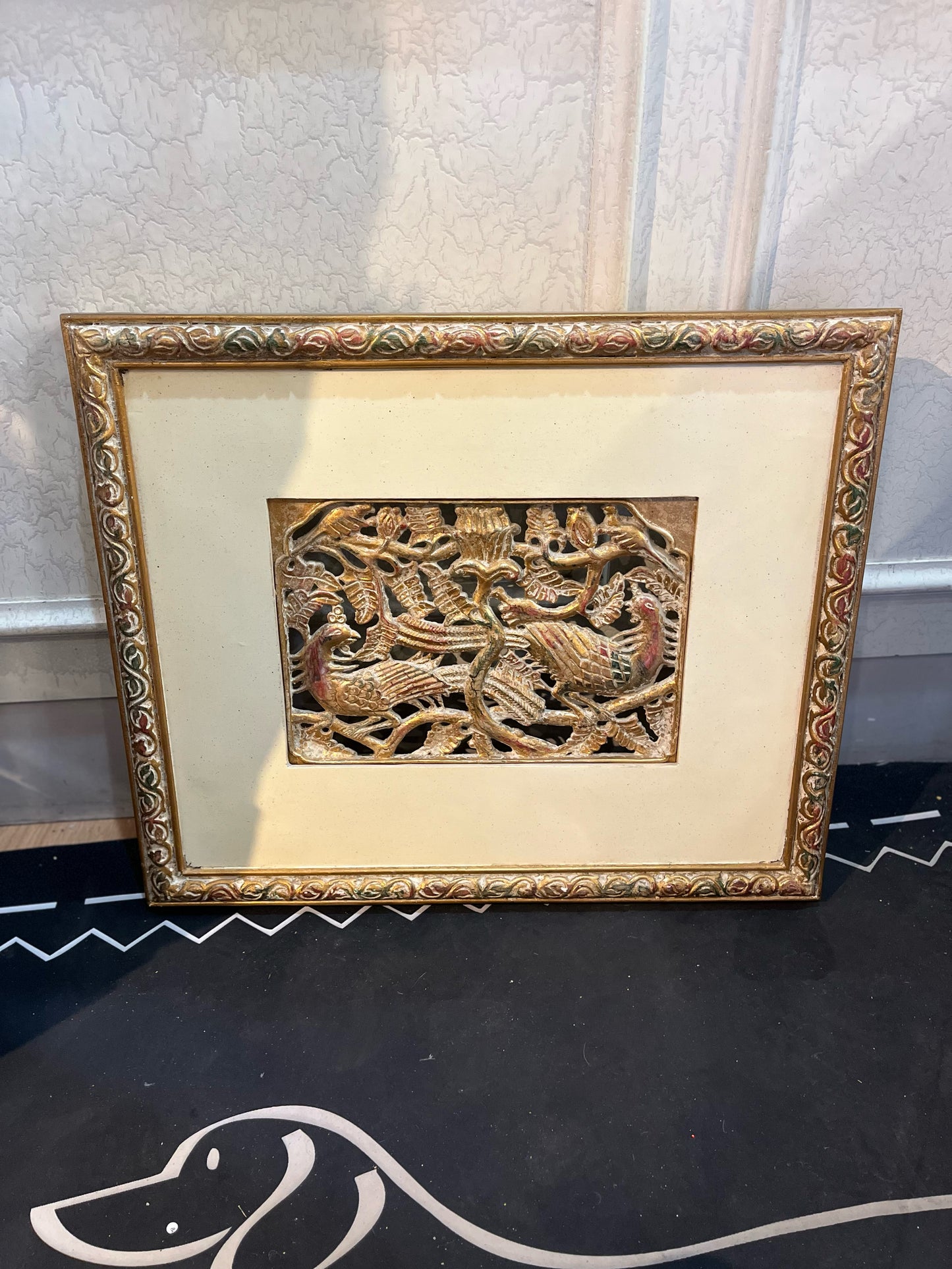 White & Gold Filigree Bird Framed Wall Decoration