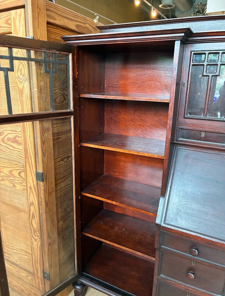 Vintage Secretary with Shelves, Doors, Drawers & Keys
