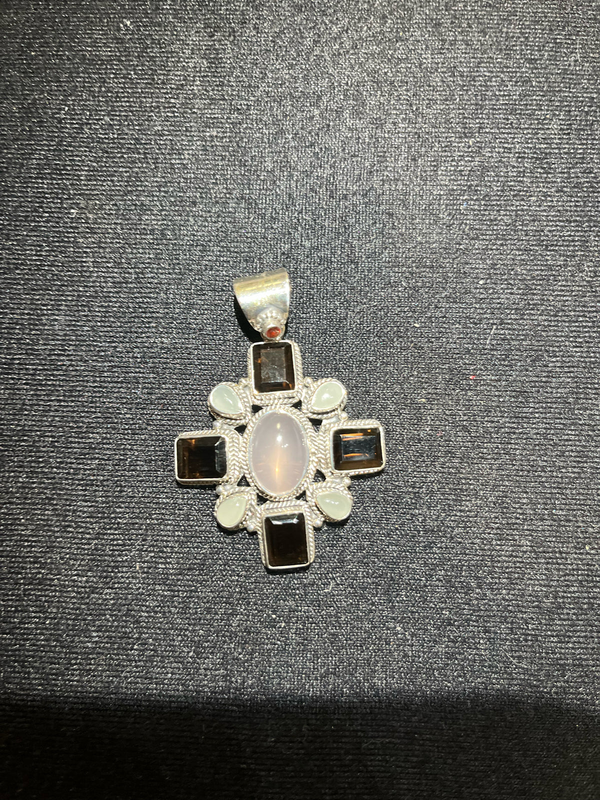 Rose Quartz & Smoky Topaz Cross Pendant