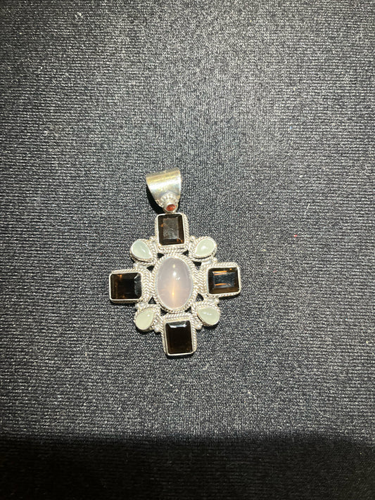 Rose Quartz & Smoky Topaz Cross Pendant