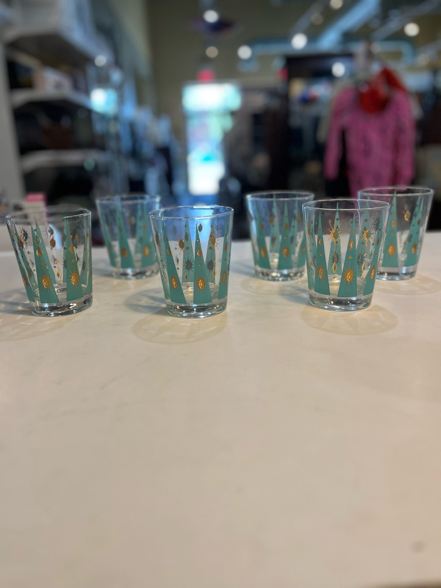 Signed Fred Press Blue Atomic Star Glassware Set