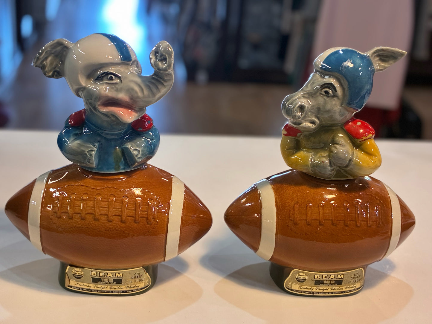 Vintage Jim Beam Republican  & Democrat Football Decanter Set