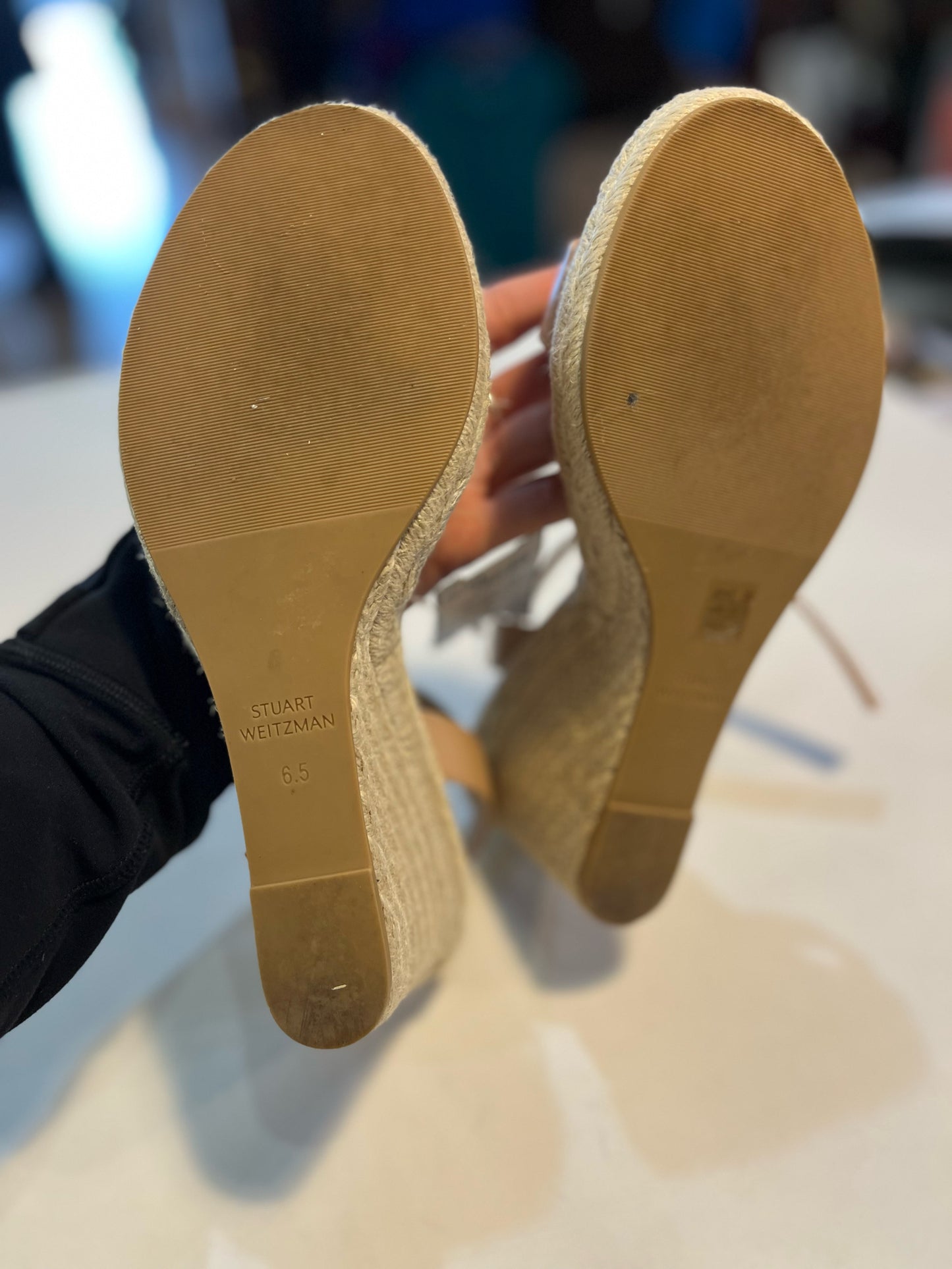 Stuart Weitzman Beige "Teddi Espadrille Wedge" Sandals