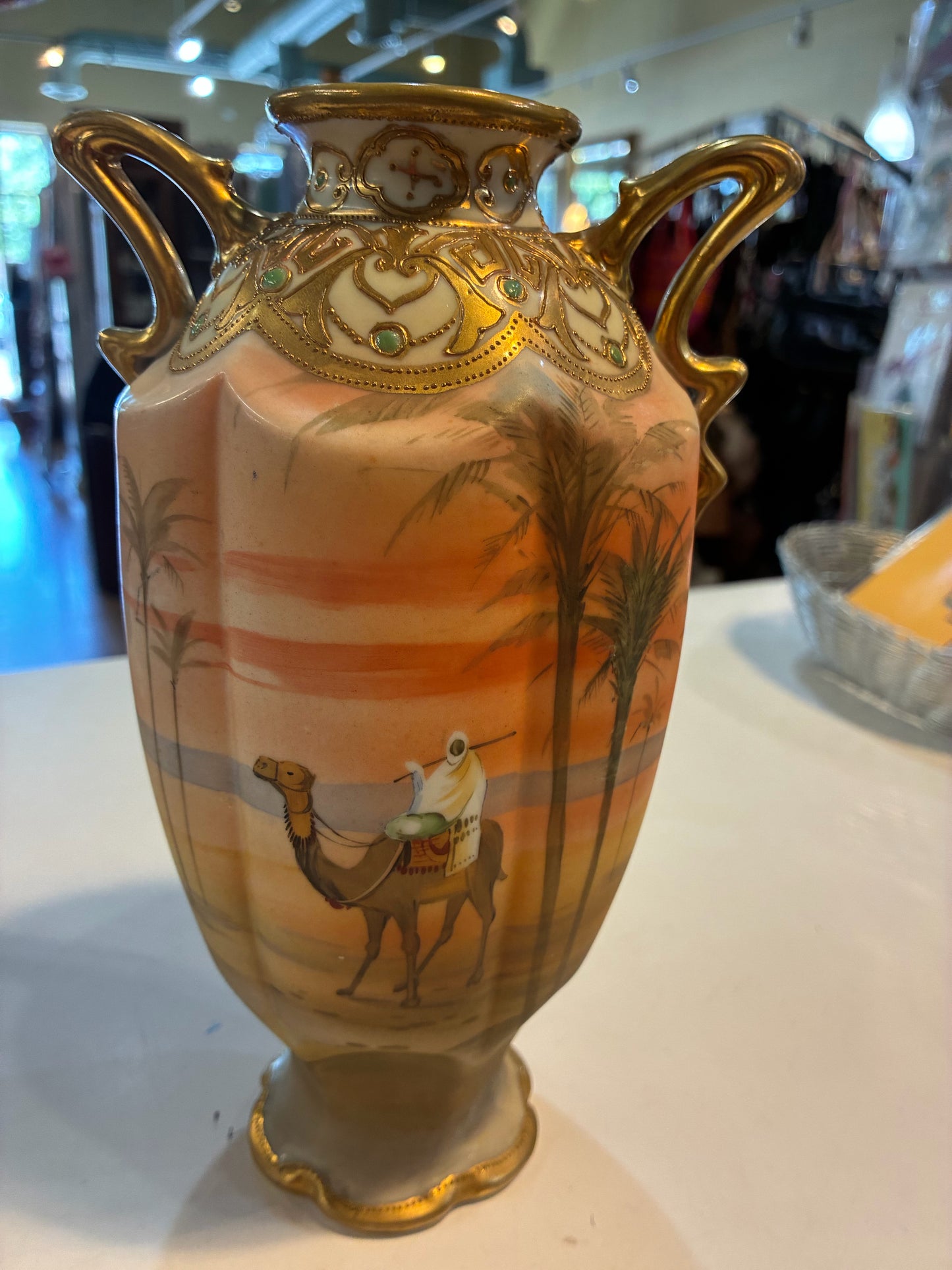 Vintage Nippon Vase Handpainted Man on Camel