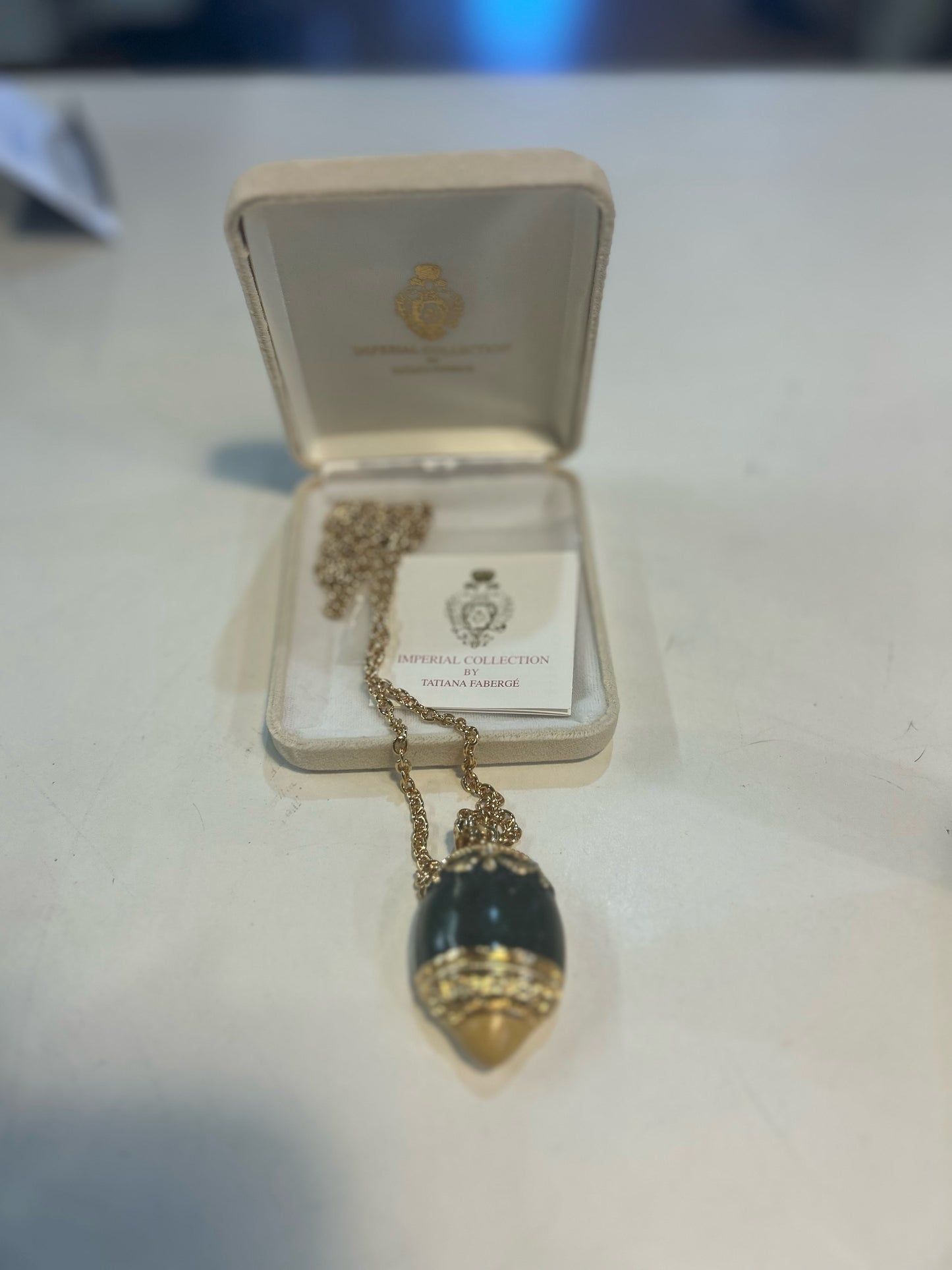 Tatiana Faberge Imperial Collection Enamel Egg Locket Necklace