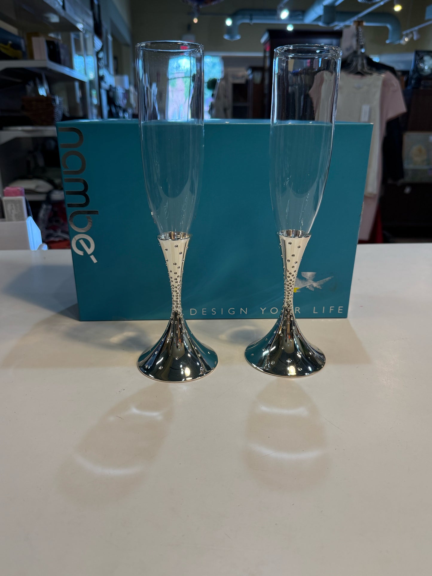 Nambe Dazzle Crystal Champagne Flutes Set