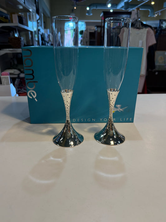 Nambe Dazzle Crystal Champagne Flutes Set