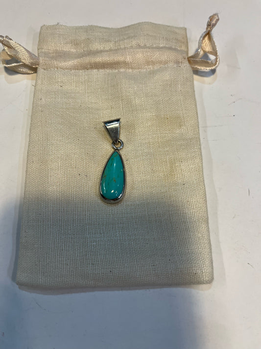Mexico 925 Sterling Silver Turquoise Teardrop Pendant