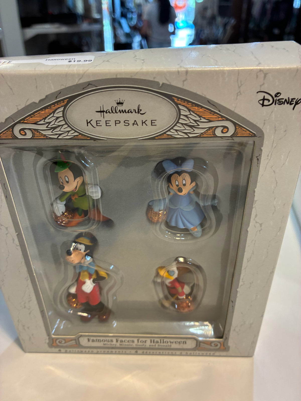 NIB Hallmark Famous Faces for Halloween Mickey, Minnie, Goofy, and Donald Ornaments