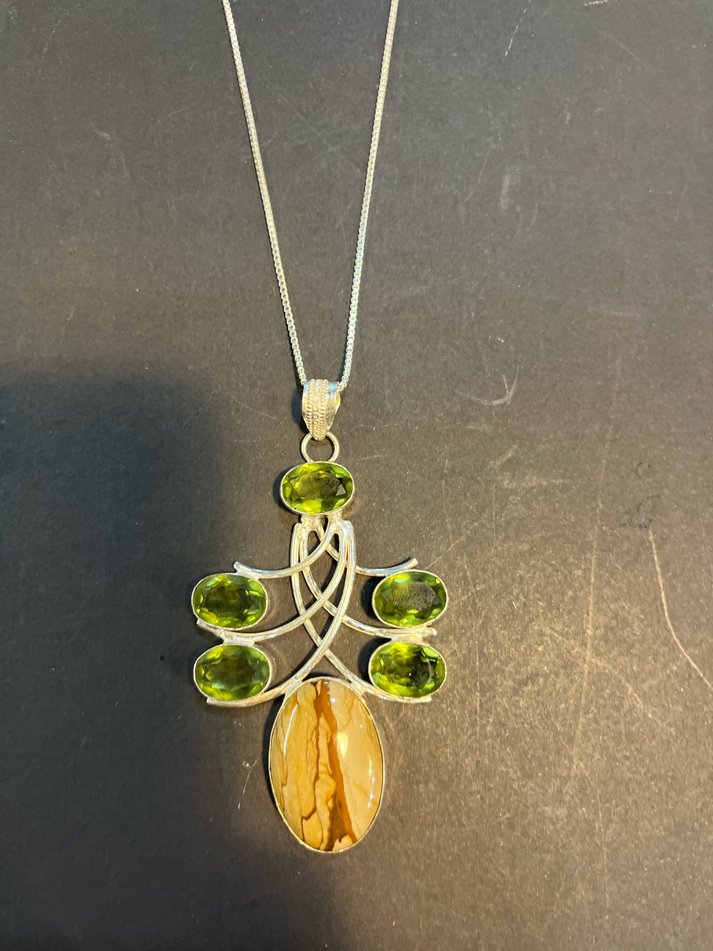 S.S. Green & Brown Stone Pendant Necklace
