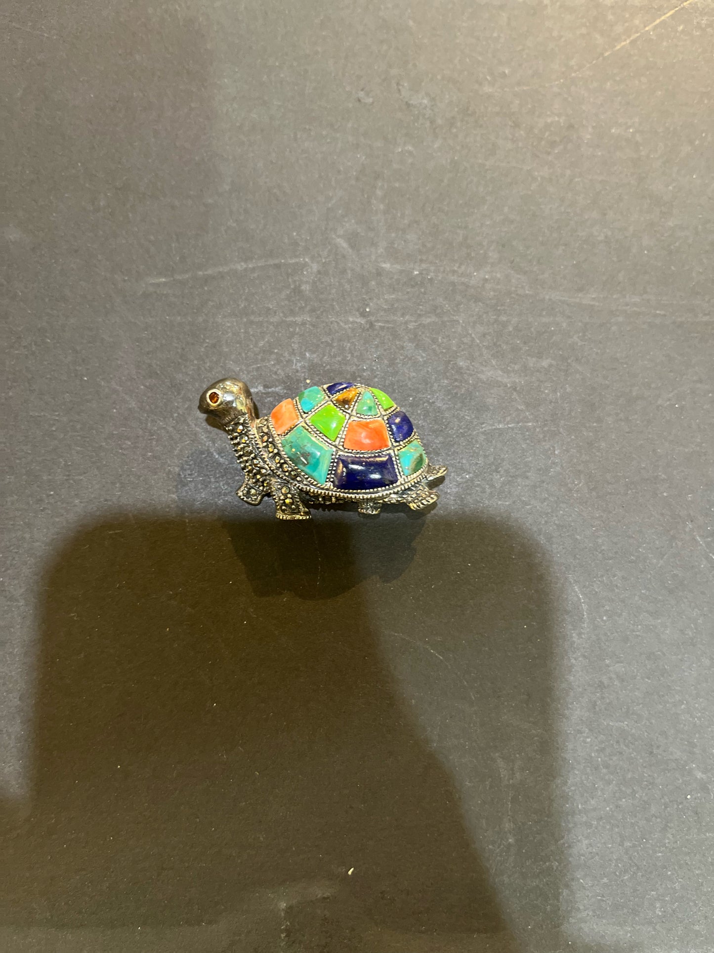 Sterling Silver & Multi-Stone Turtle Brooch