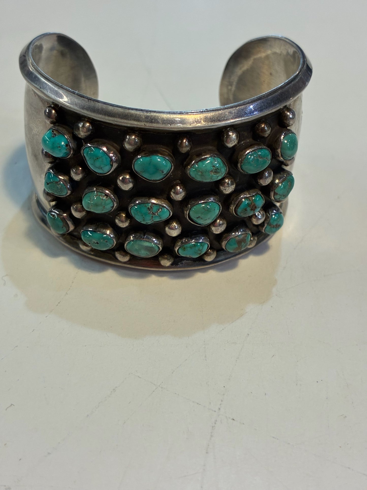 Rare Frank Guerro Sterling Silver & Royston Turquoise Stone Cuff Bracelet