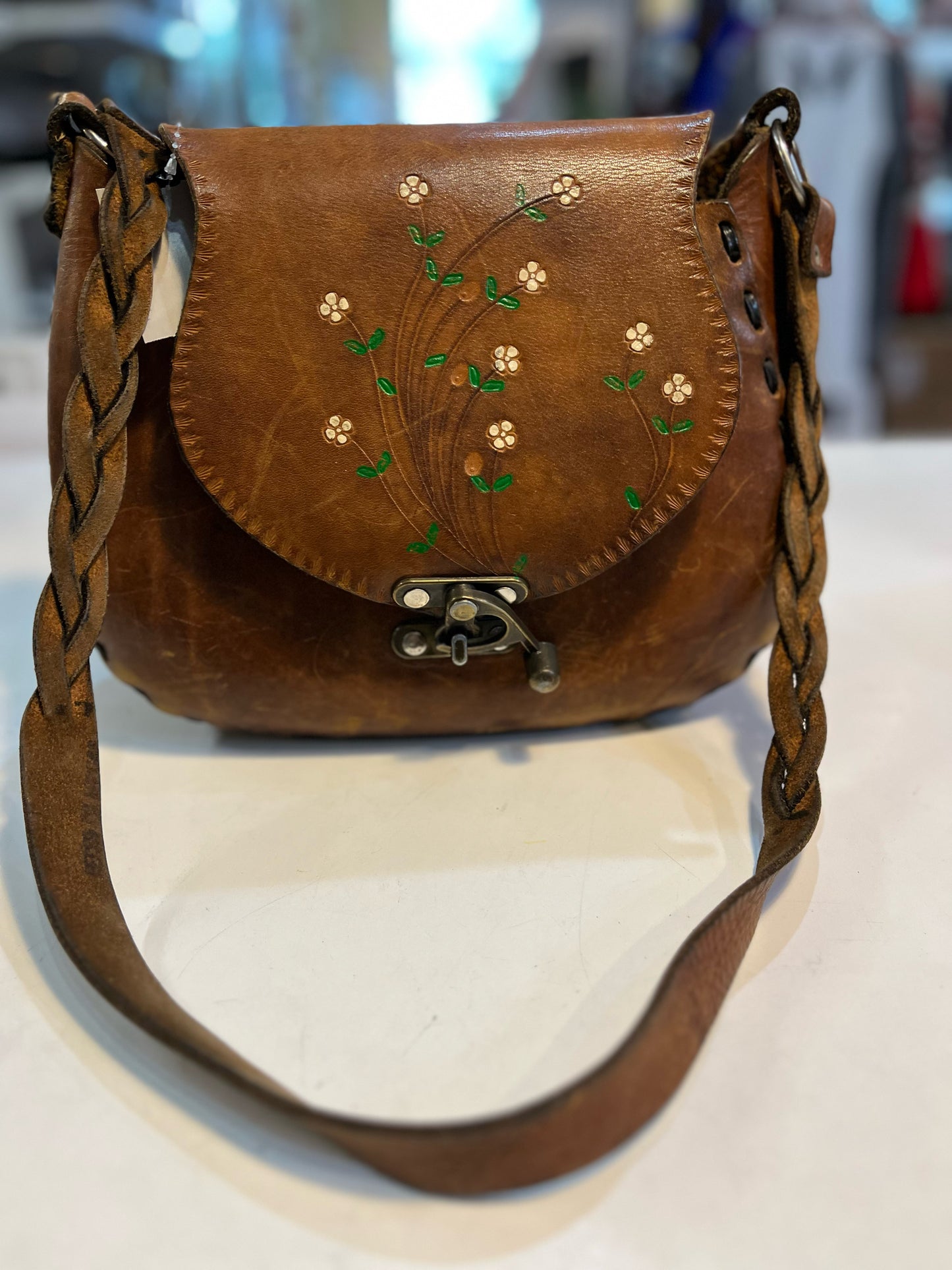 Vintage Leather & Floral Crossbody